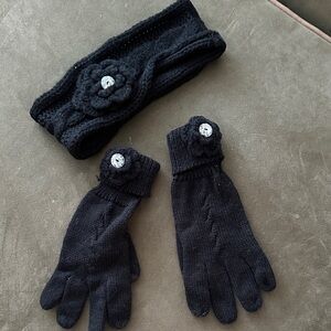 Noelle Enterprises Elegant Black Knit Headband and Gloves Set